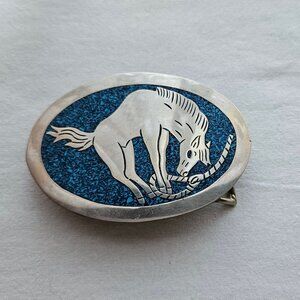 Vintage Silver & Turquoise Bucking Horse Buckle | Made in Mexico
